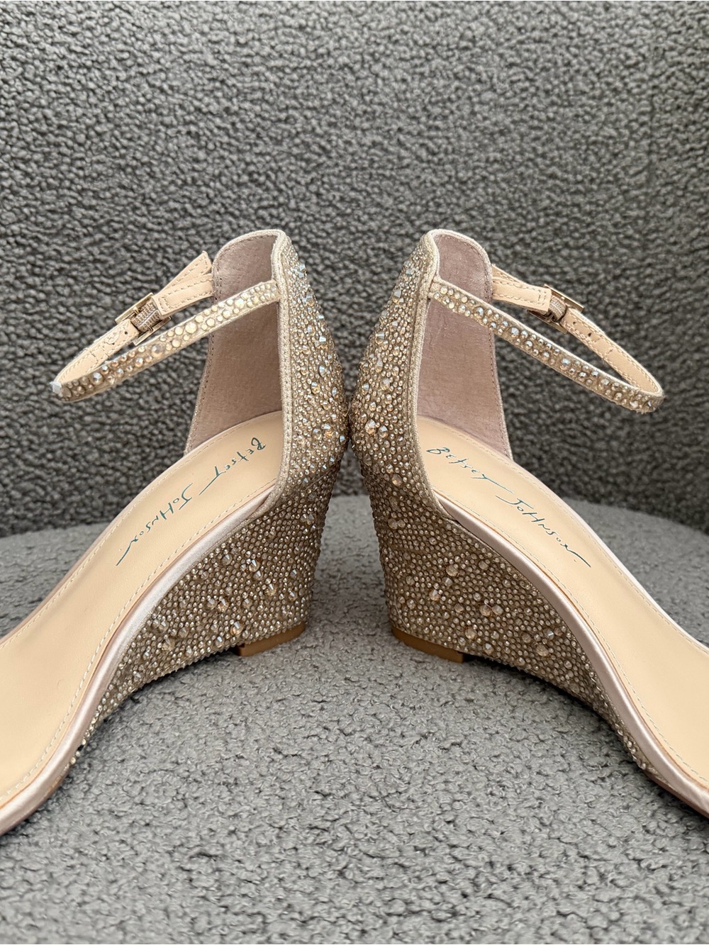 Betsey Johnson Champagne Gold Rhinestone Wedge Sandals - Picture 6 of 8